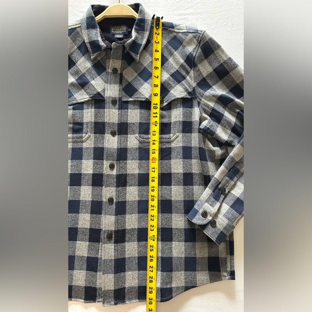 Pendleton Mens XL Wool Flannel Buffalo Plaid Shirt Gray Navy - Picture 5 of 6
